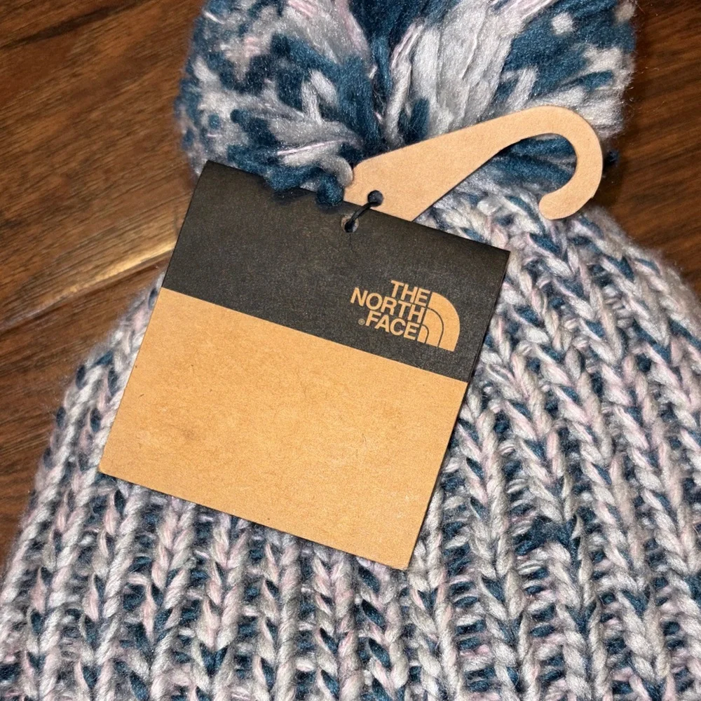 NEW The North Face Kids' Blue and White Pom Beanie